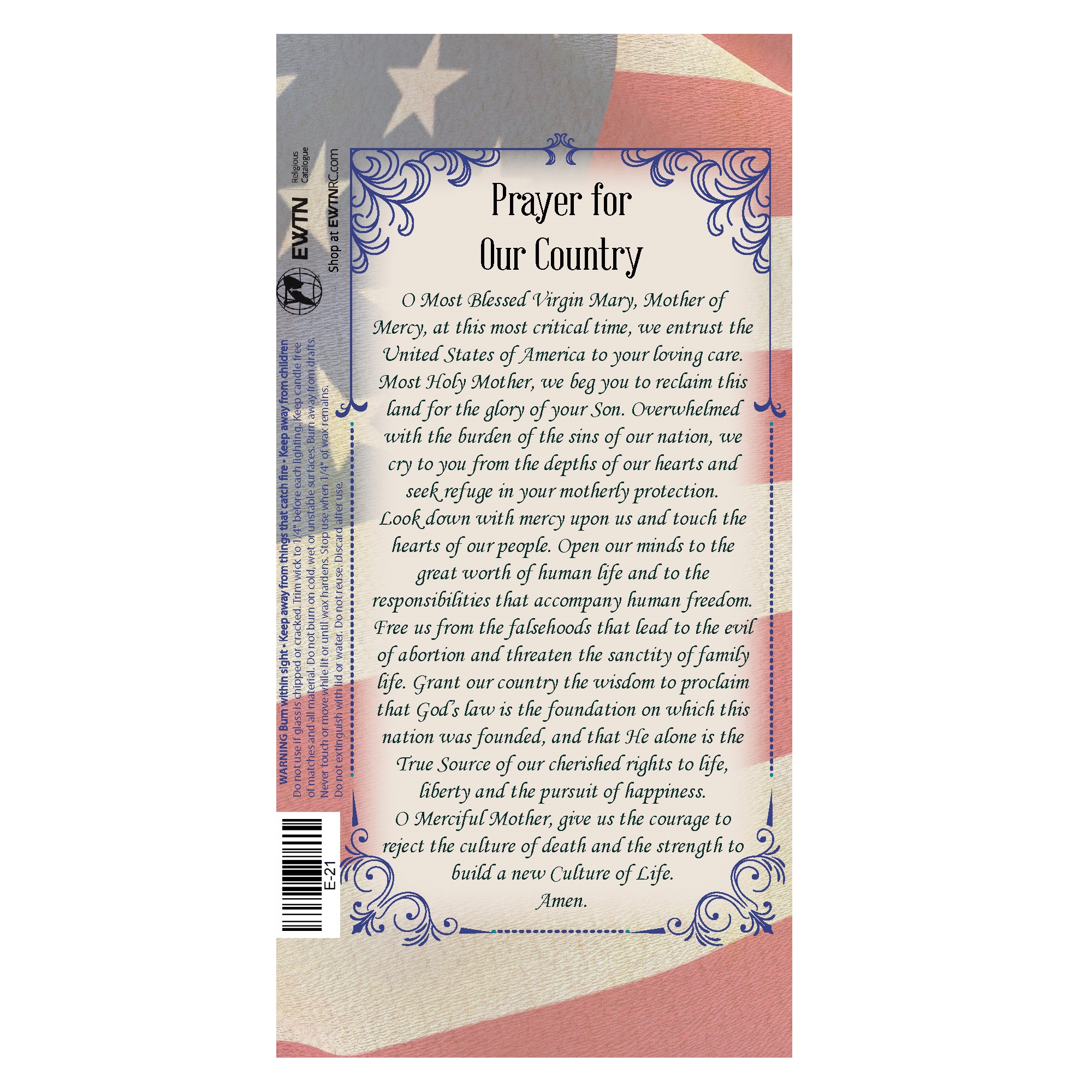 3DAY VOTIVE CANDLE PRAYER FOR OUR COUNTRY EWTN Religious Catalogue